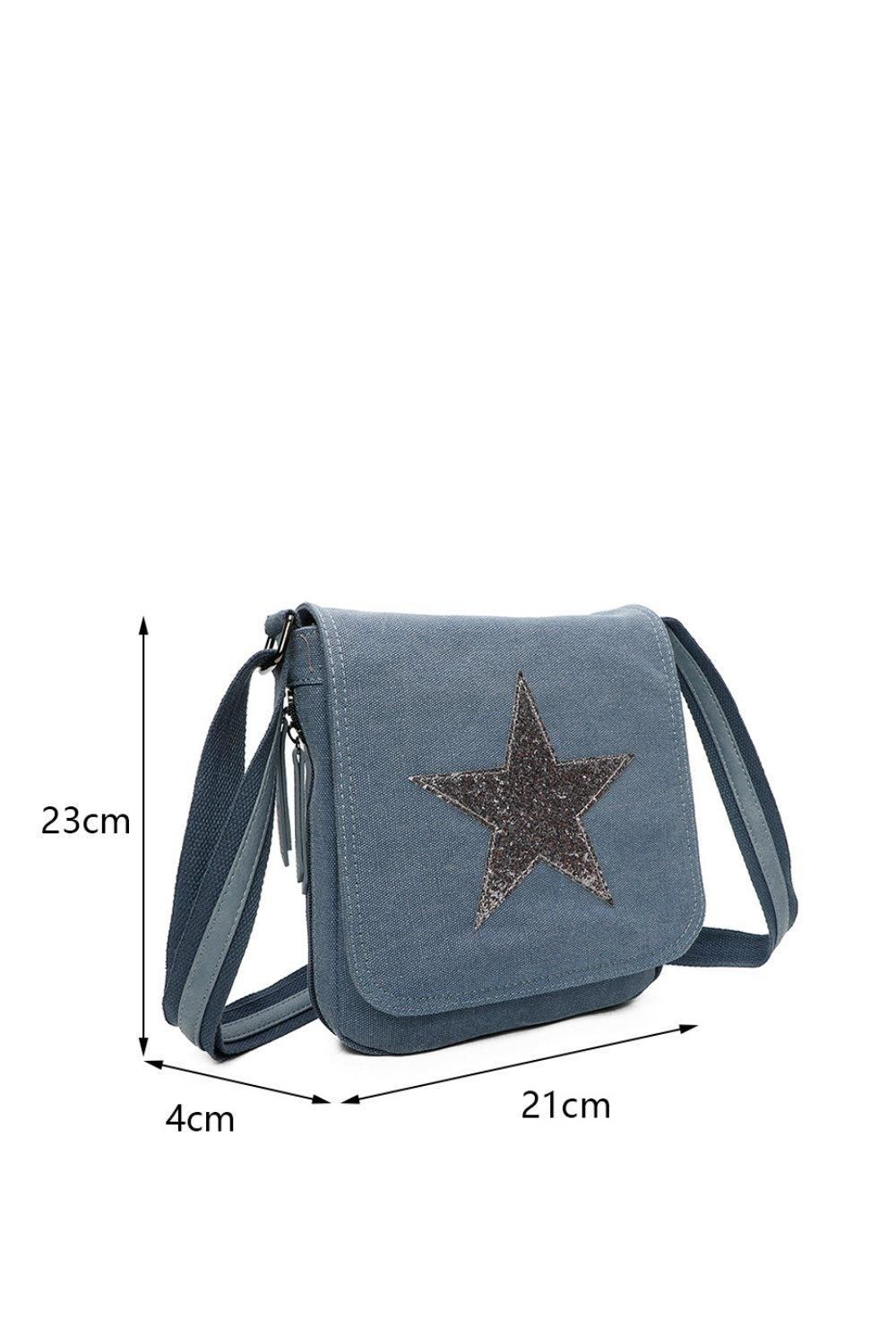 Fontanella Fashion Star Flap Tassel Triple Zip Canvas Crossbody Messenger Bag