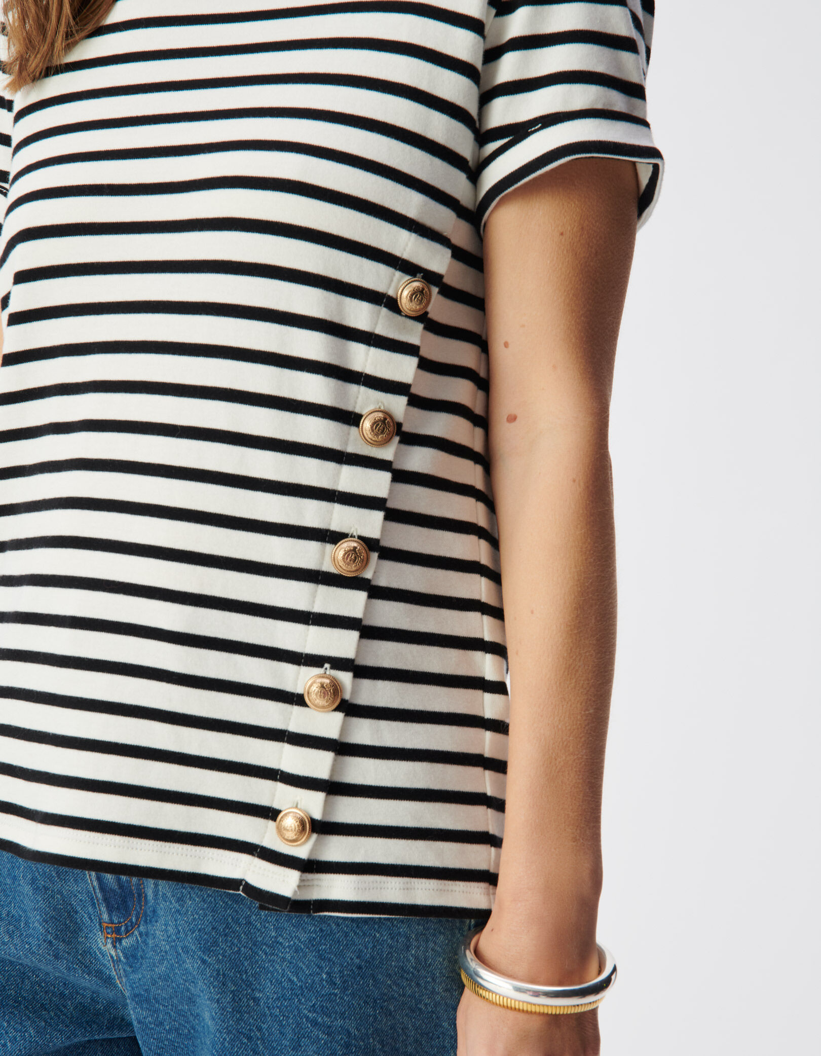 Tee-shirt marinière coton bio boutons devant Femme