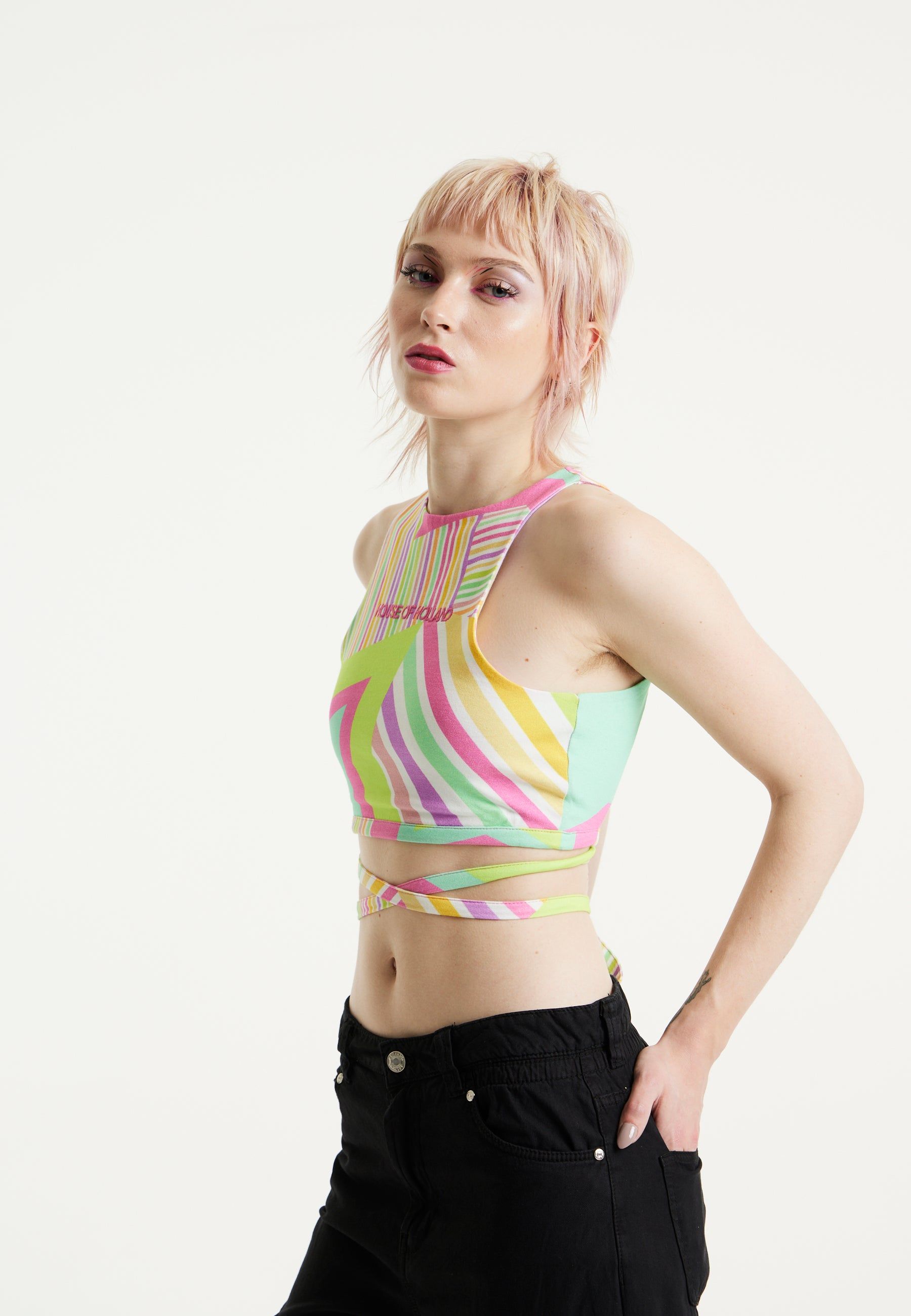 House of Holland Star Print Jersey Crop Top With Open Back