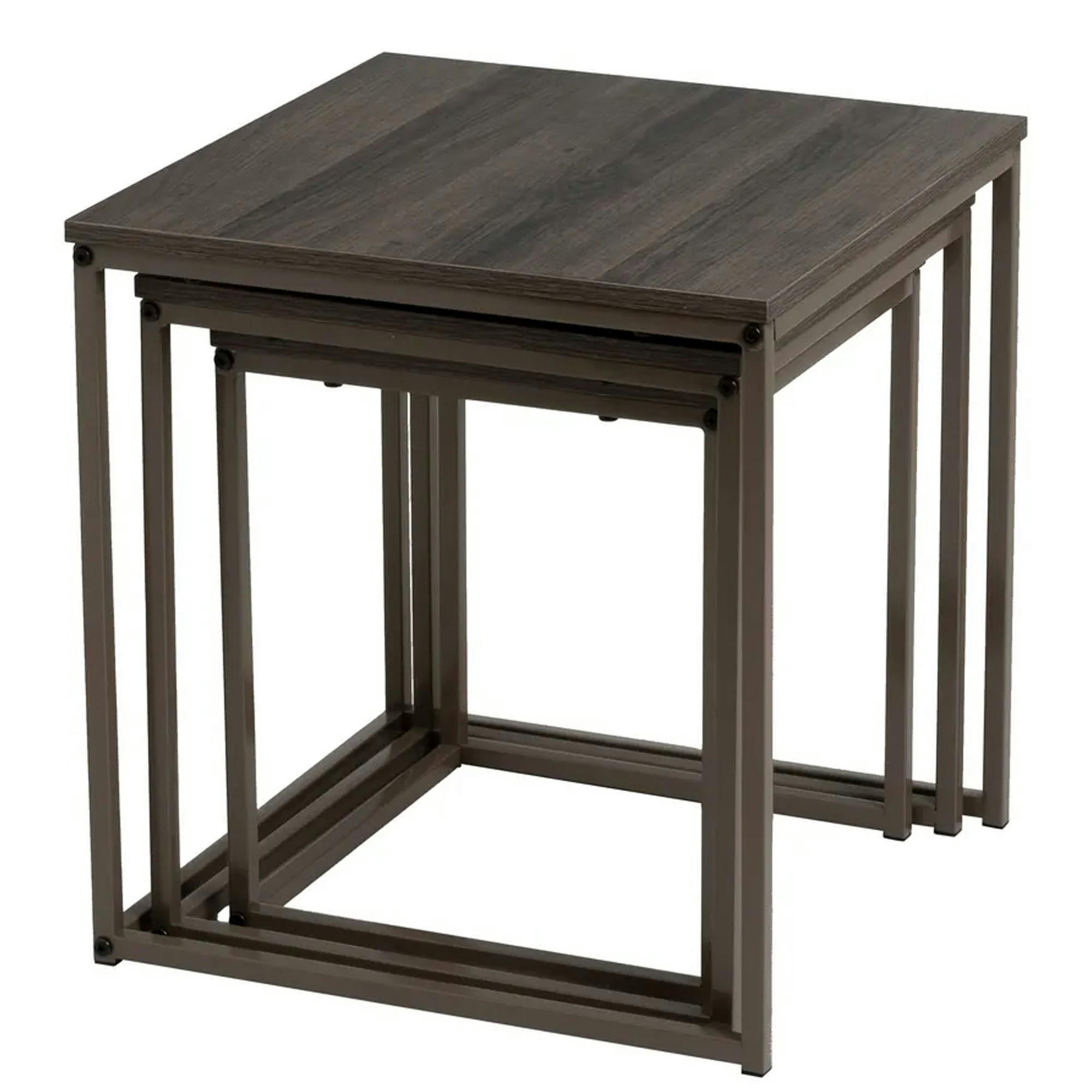 - Set de 3 tables basses gigognes bois et métal gris 40x40x42cm
