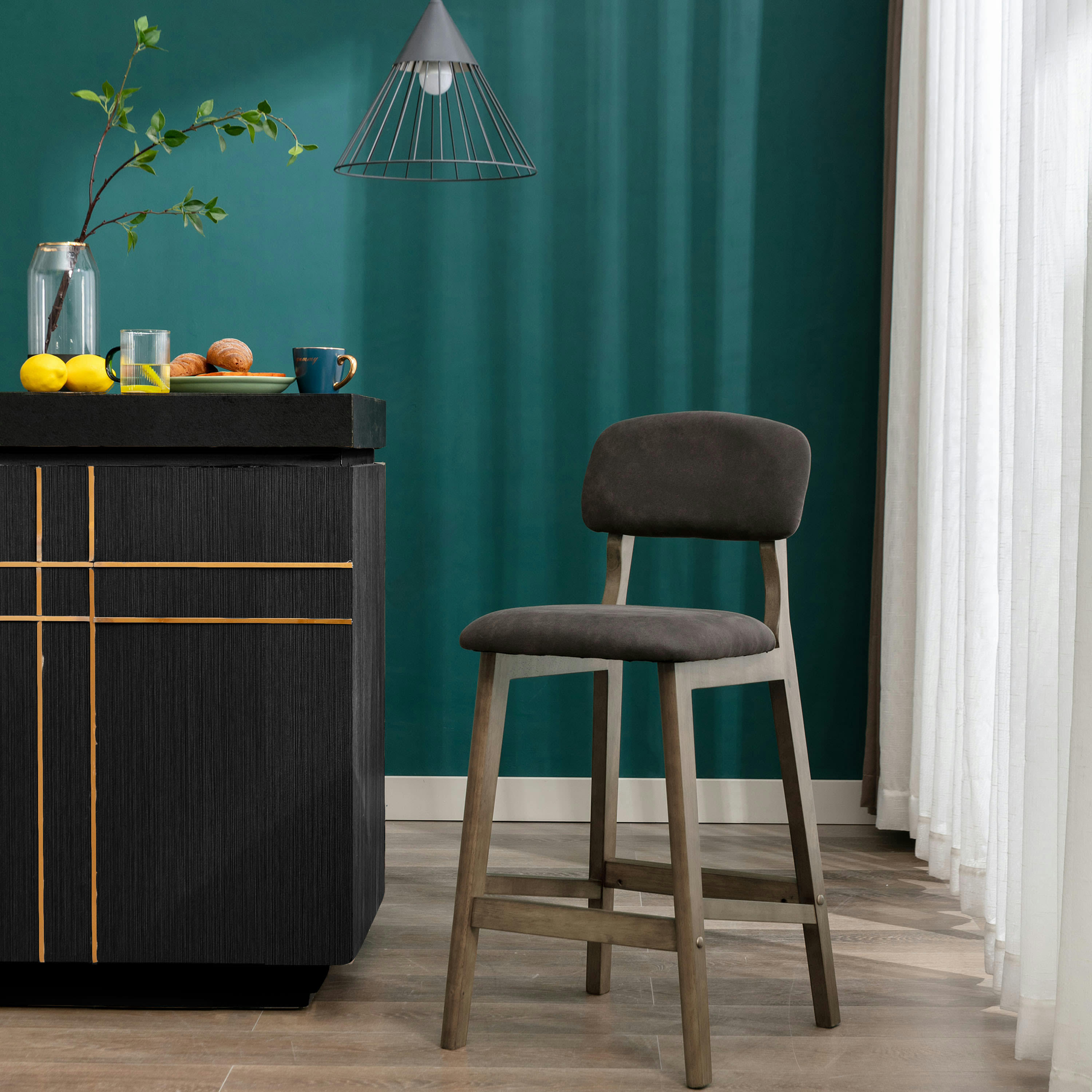 CLIFF - Chaise de bar vintage Ebène et bois teinté noyer(x2)