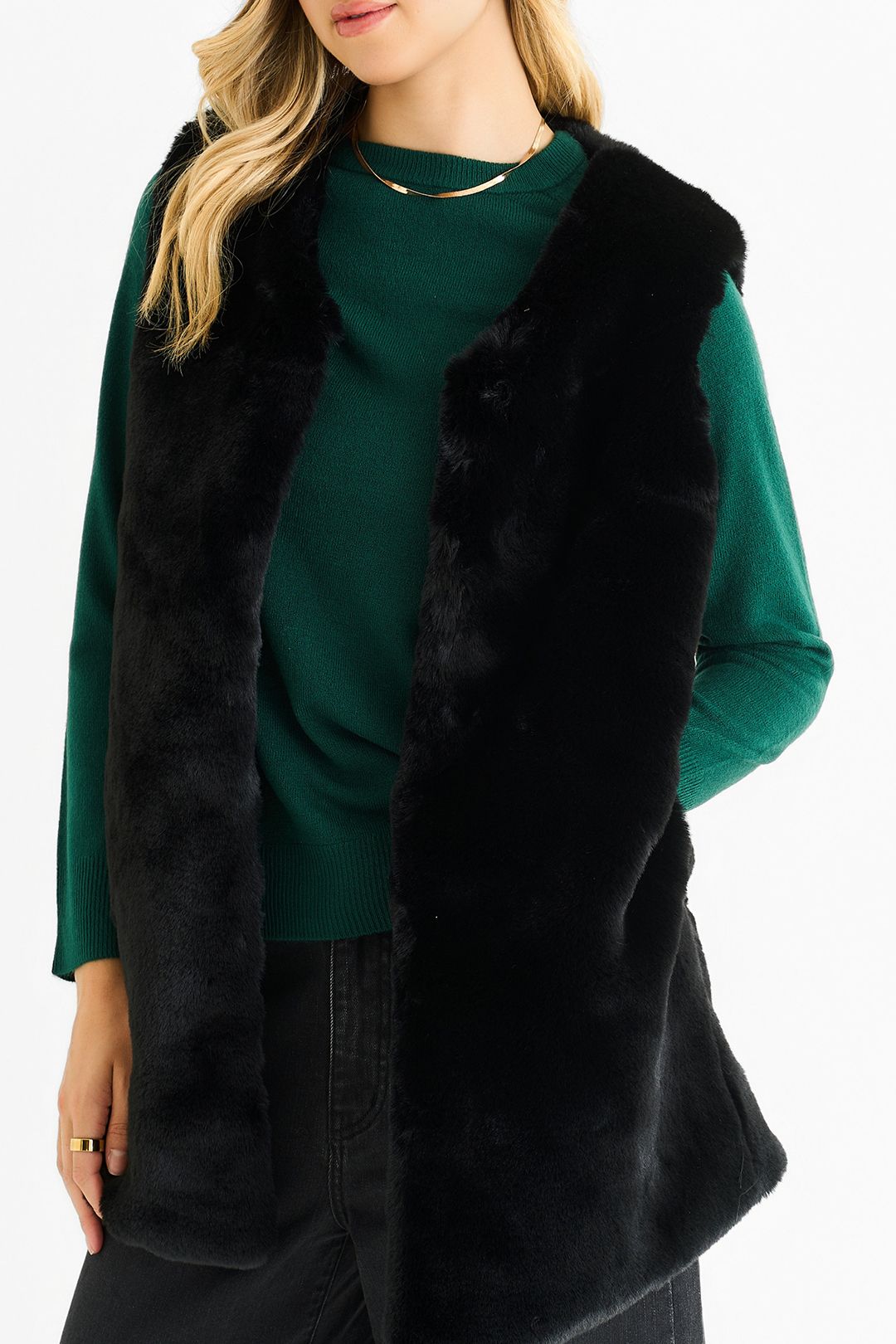 Gini London Black No Cut Faux Gilet Fur Sleeveless Jacket