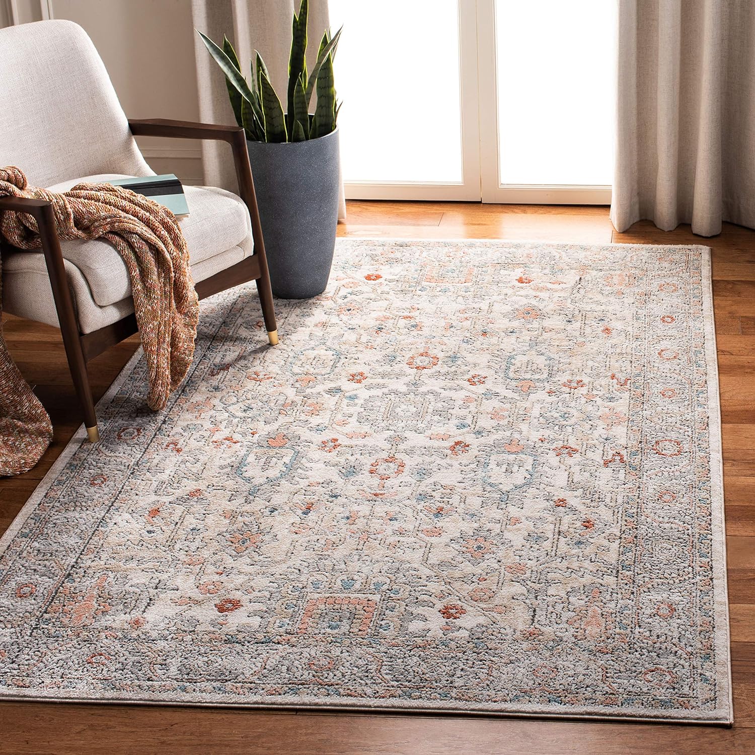 SAFAVIEH Oregon Collection Area Rug - 9' x 12', Grey & Ivory, Oriental Distressed Design, Non-Shedding & Easy Care, Ideal for High Traffic Areas in Living Room, Bedroom (ORE877F)
