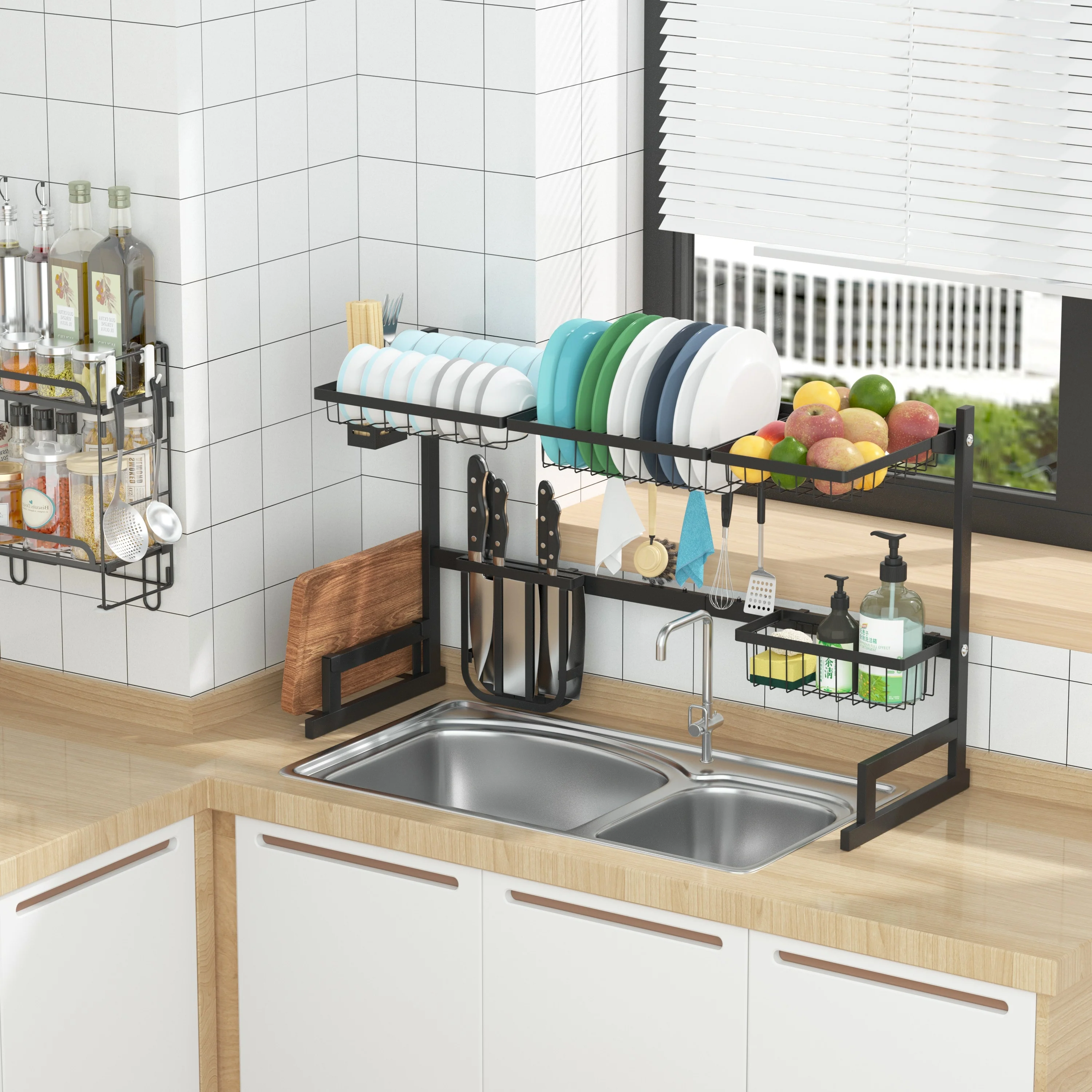 Adjustable Large Dish Drying Rack Metal Over the Sink Storage Kitchen - 33.6x12.4x20.5 inch