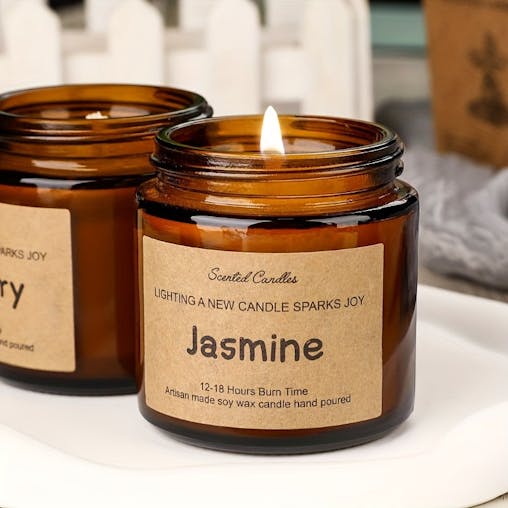 NNETM Jasmine Scented Soy Wax Candle in Glass Bottle