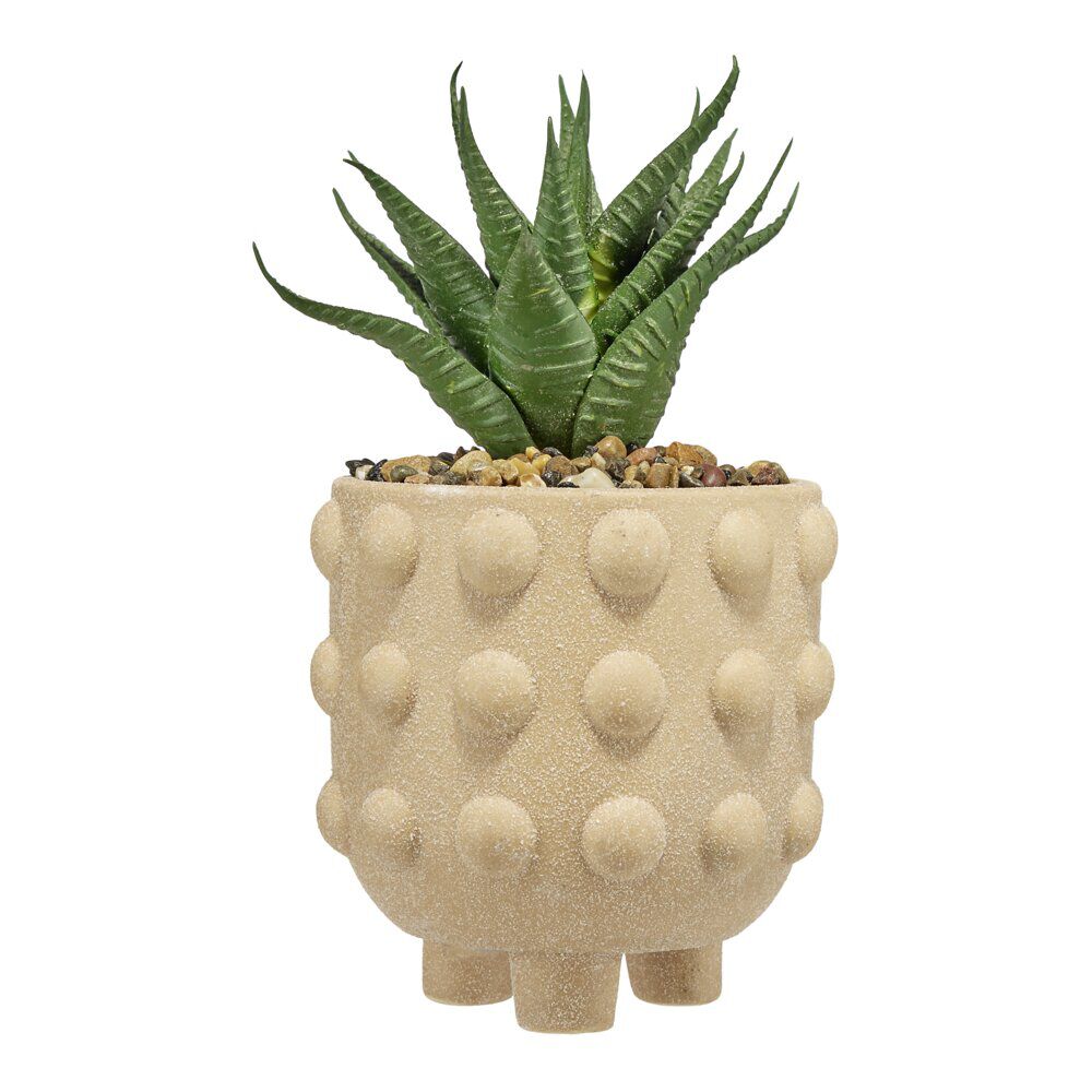 Plante grasse artificielle pot rond céramique beige Ø12xH28cm (2 modèles)