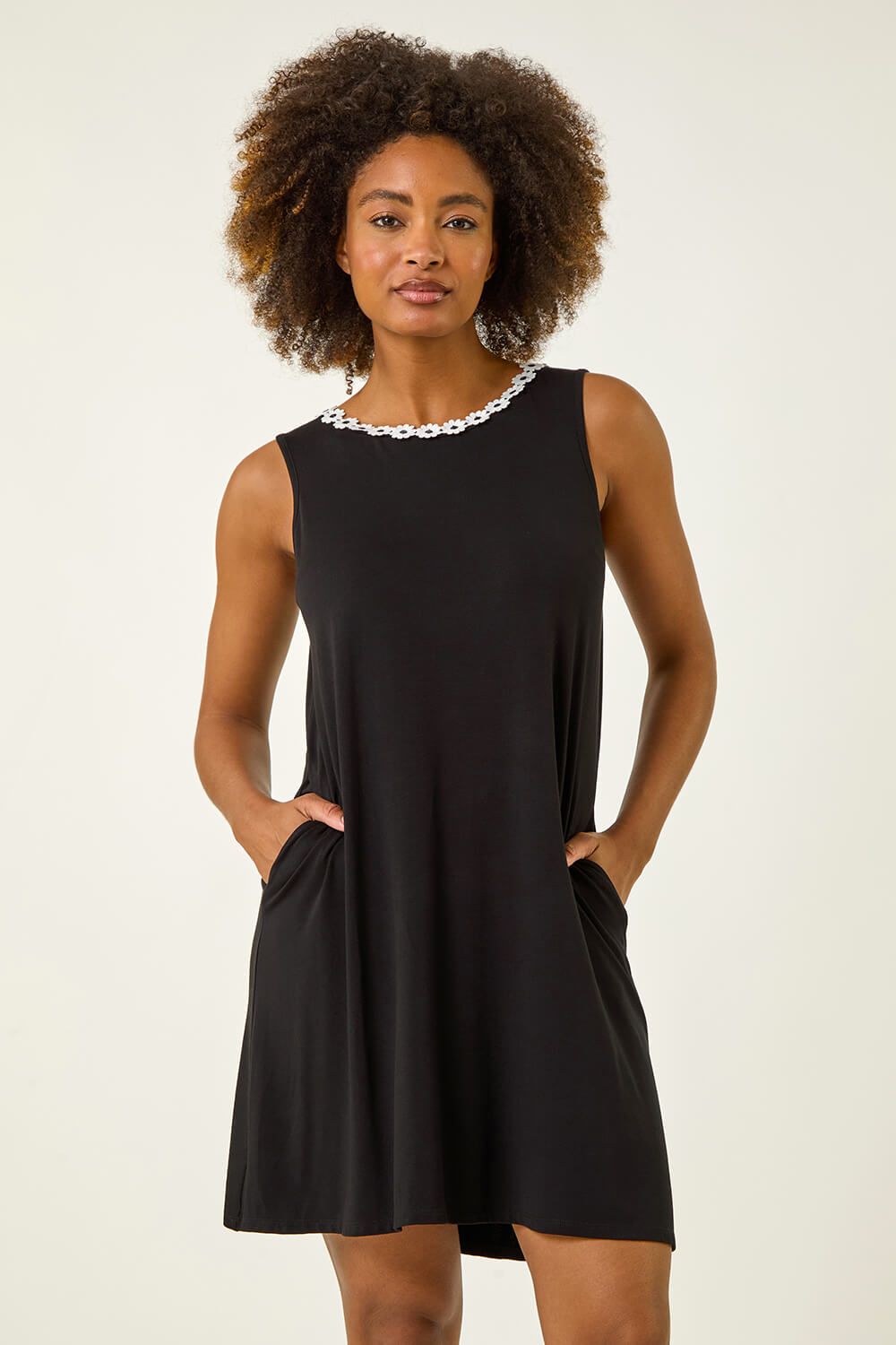 Roman Floral Trim A-Line Stretch Dress