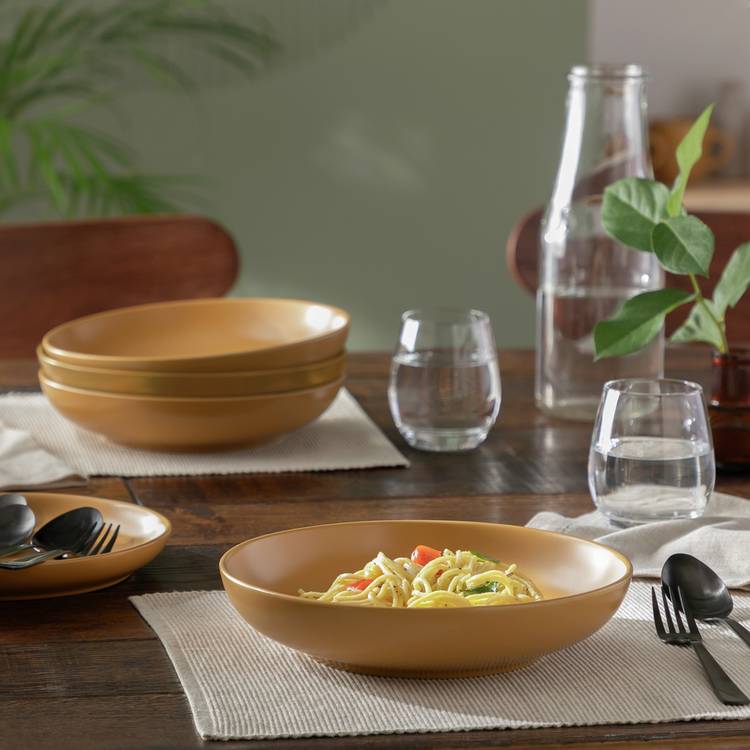 Habitat Matte Glaze 4 Piece Stoneware Pasta Bowls - Mustard