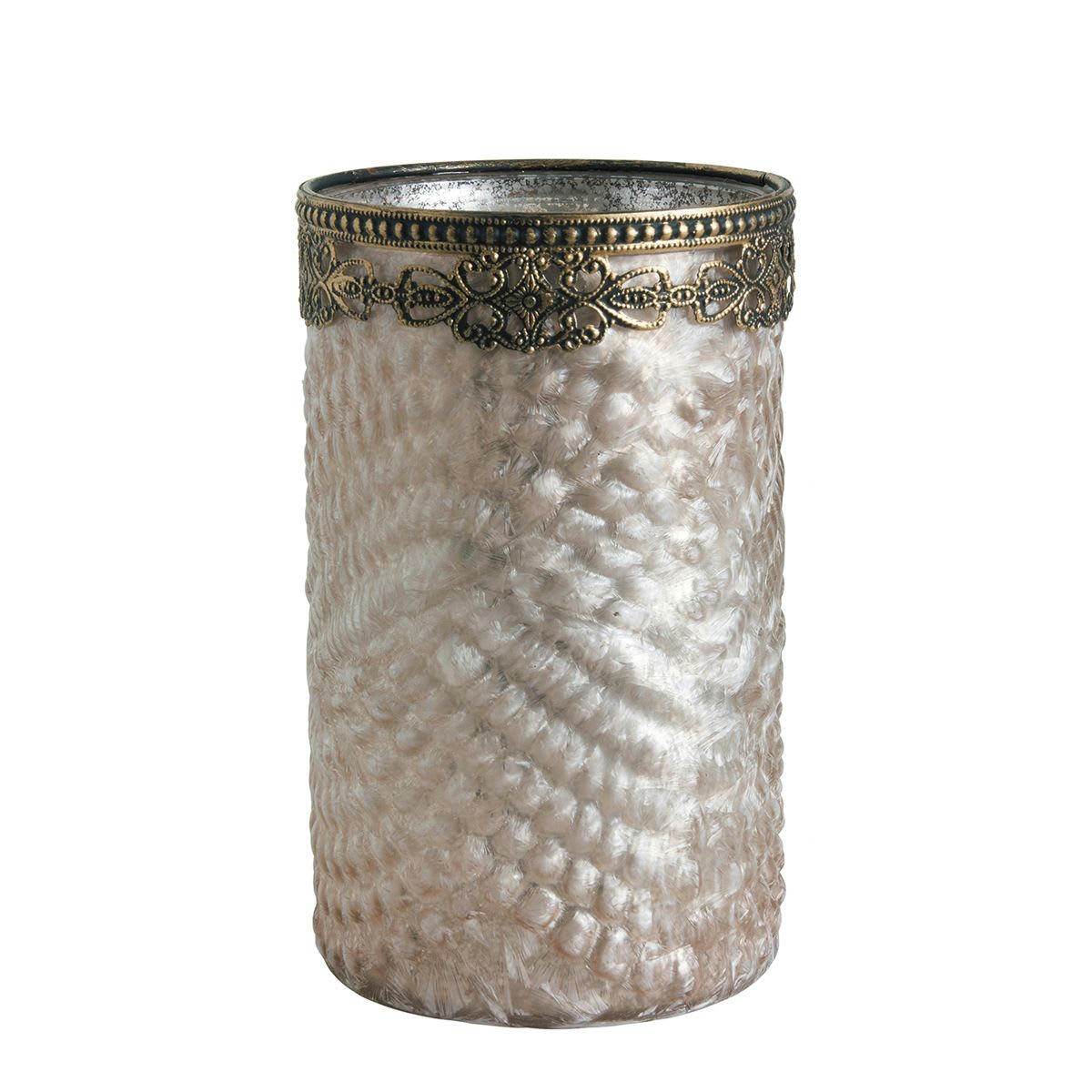 JARDIN D'HIVER - Photophore vase rose givré grand modèle