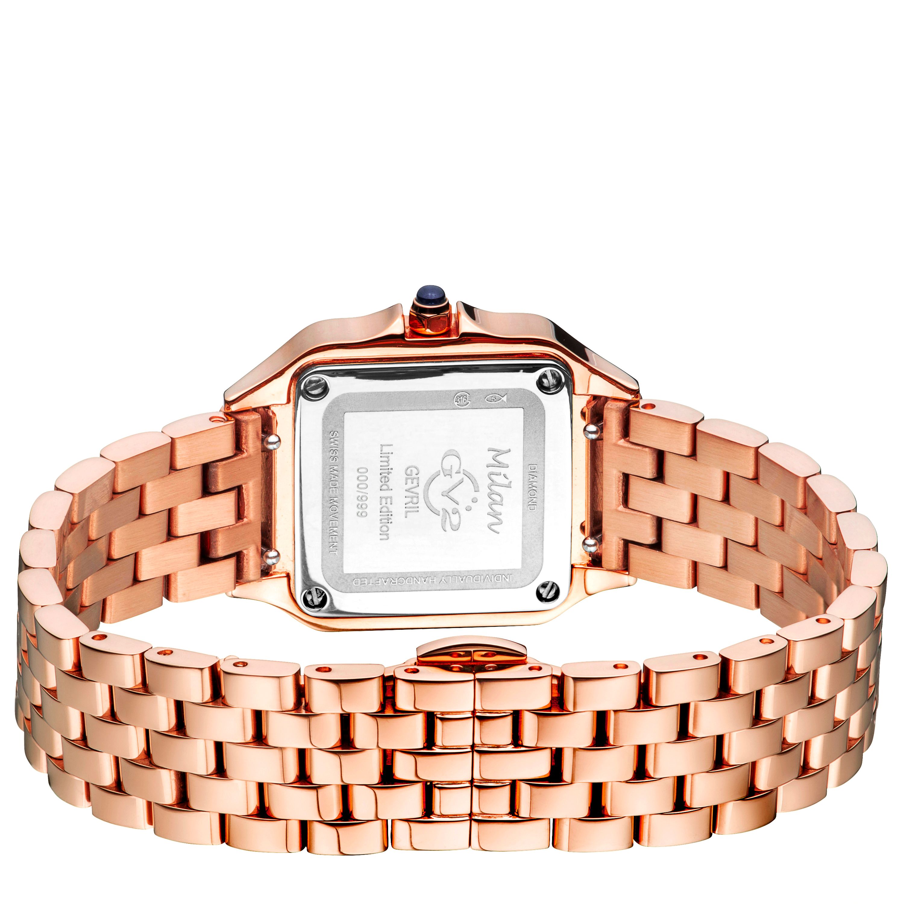 GV2 Milan Swiss Quartz White Dial 27.5 MM Rose Gold 316L Stainless Steel Sapphire Crystal Diamond Watch