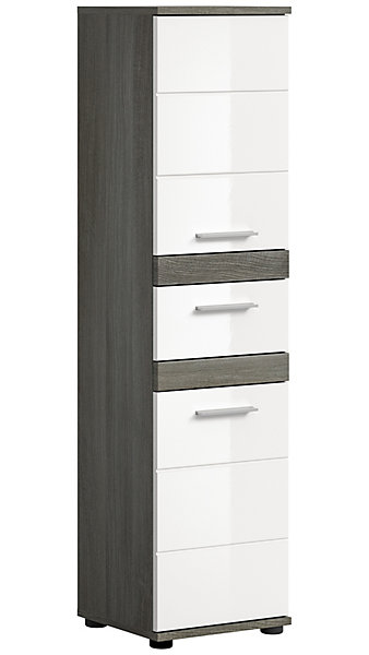 Kaleb - Colonne basse en mélaminé blanc et argenté(L/H/P : 35x137x31 cm)