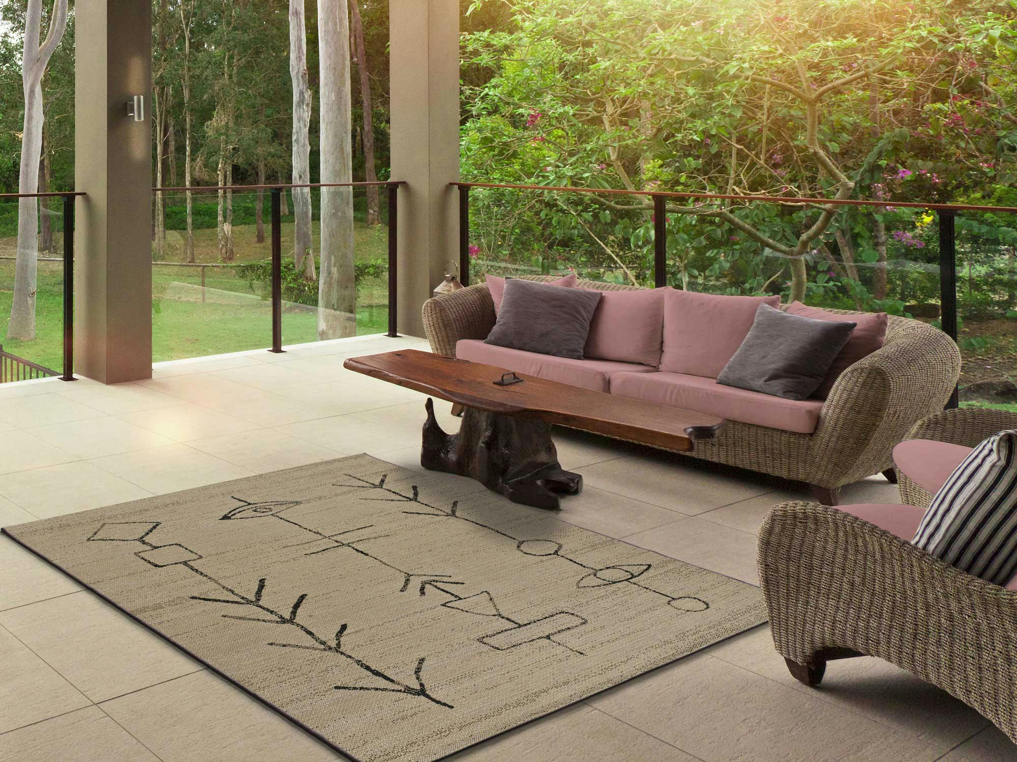 LOTTO - Tapis de jute avec motifs ethniques en noir, 80x150 cm