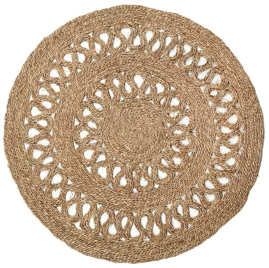 - Tapis rond en jonc naturel bohème