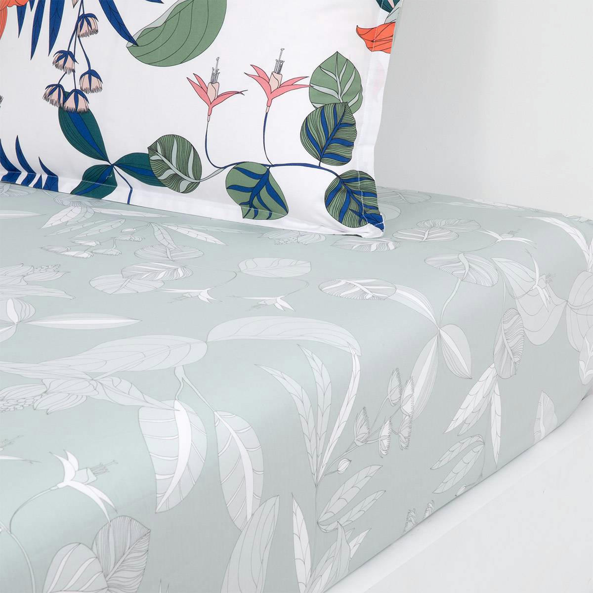 YLANG - Drap housse en percale de coton vert 160 x 200 cm