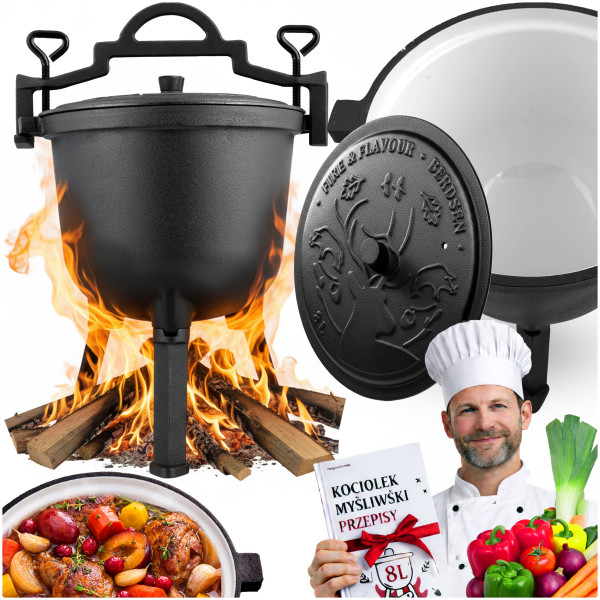 Garnek kociołek żeliwny Berdsen emaliowany 8L na ognisko grill   przepisy