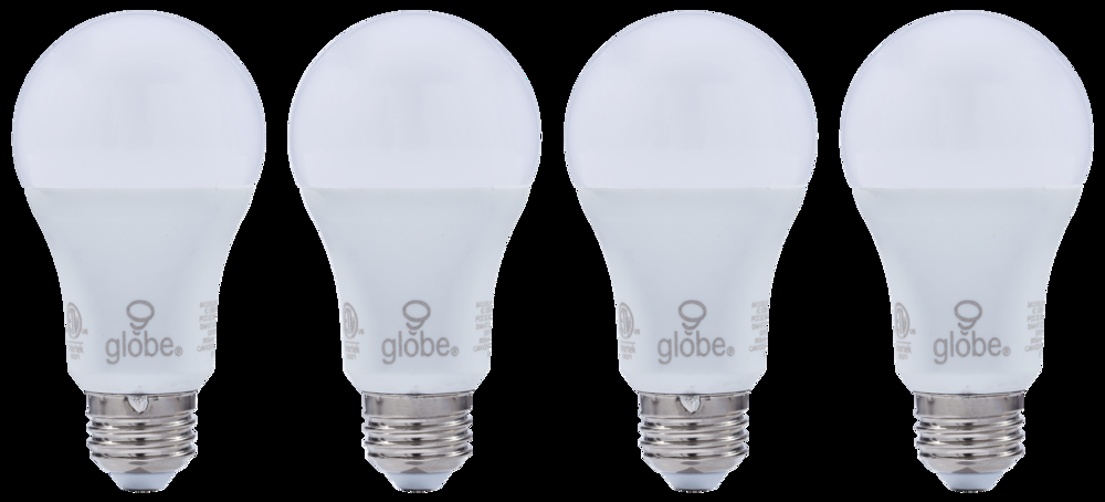Globe Electric A19 E26, Smart Dimmable LED Light Bulbs, 800 Lumens, Warm White, 60W, 4-pk