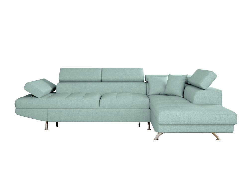 RIO - Canapé angle droit convertible avec coffre en tissu - Bleu clair
