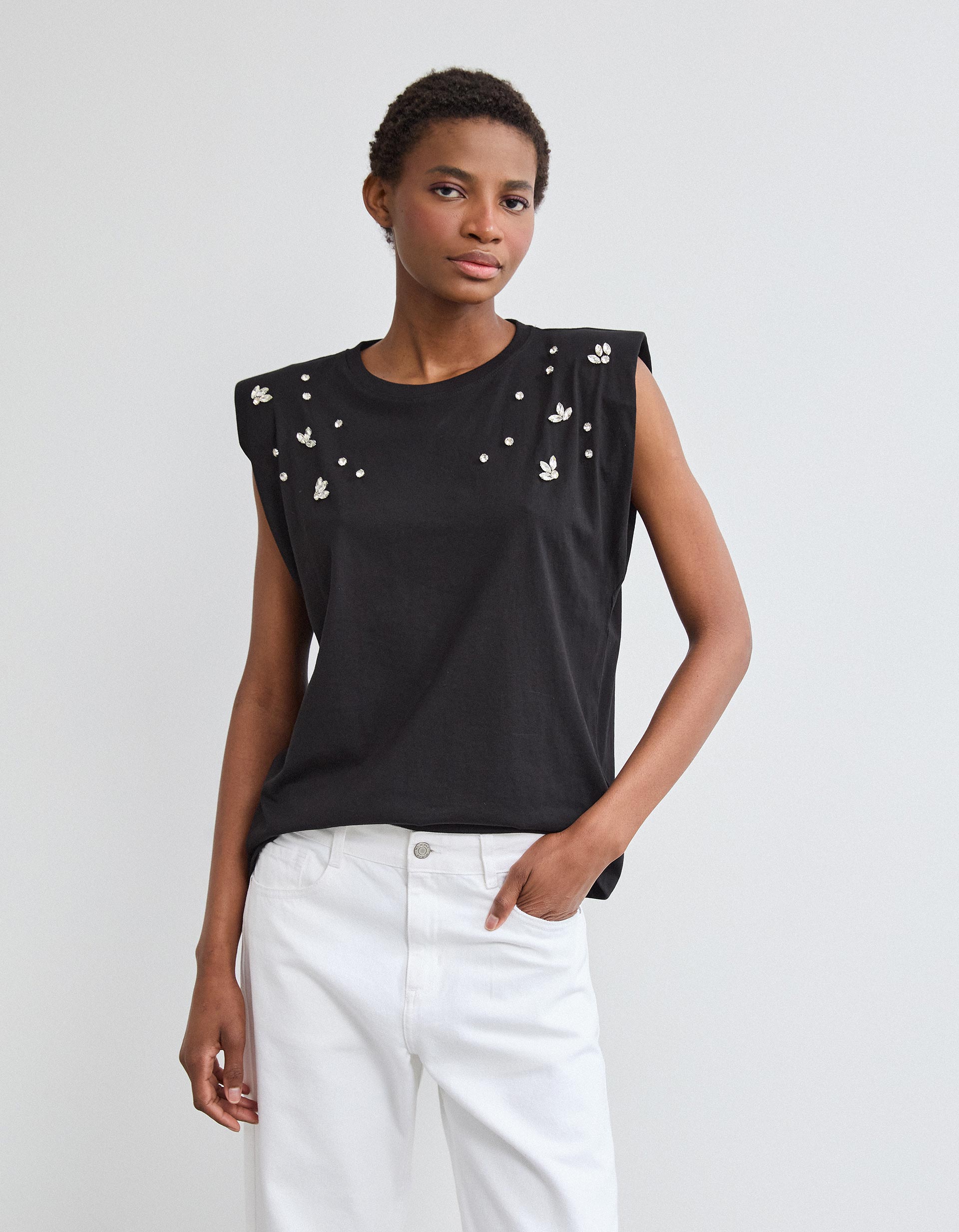 T-shirt Ombreiras, Mulher, Preto