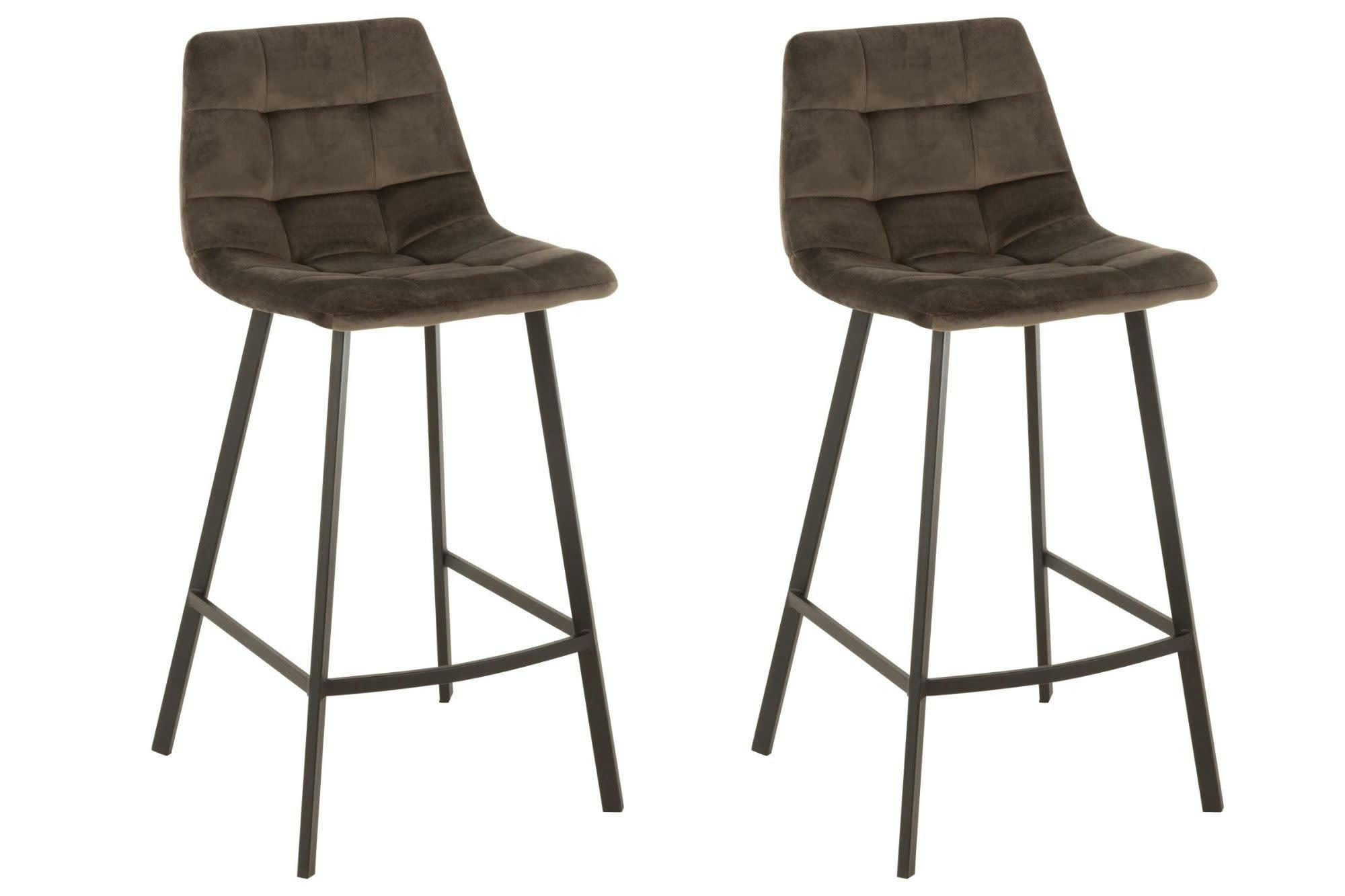 OLIVIA - Chaise de bar en velours peau de pêche et en métal noir ( lot de 2)