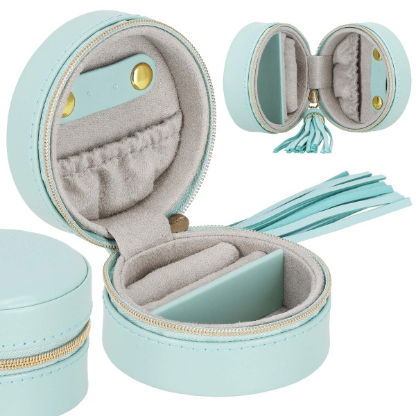 Szkatułka na biżuterię okrągła 8x5 cm miętowy organizer
