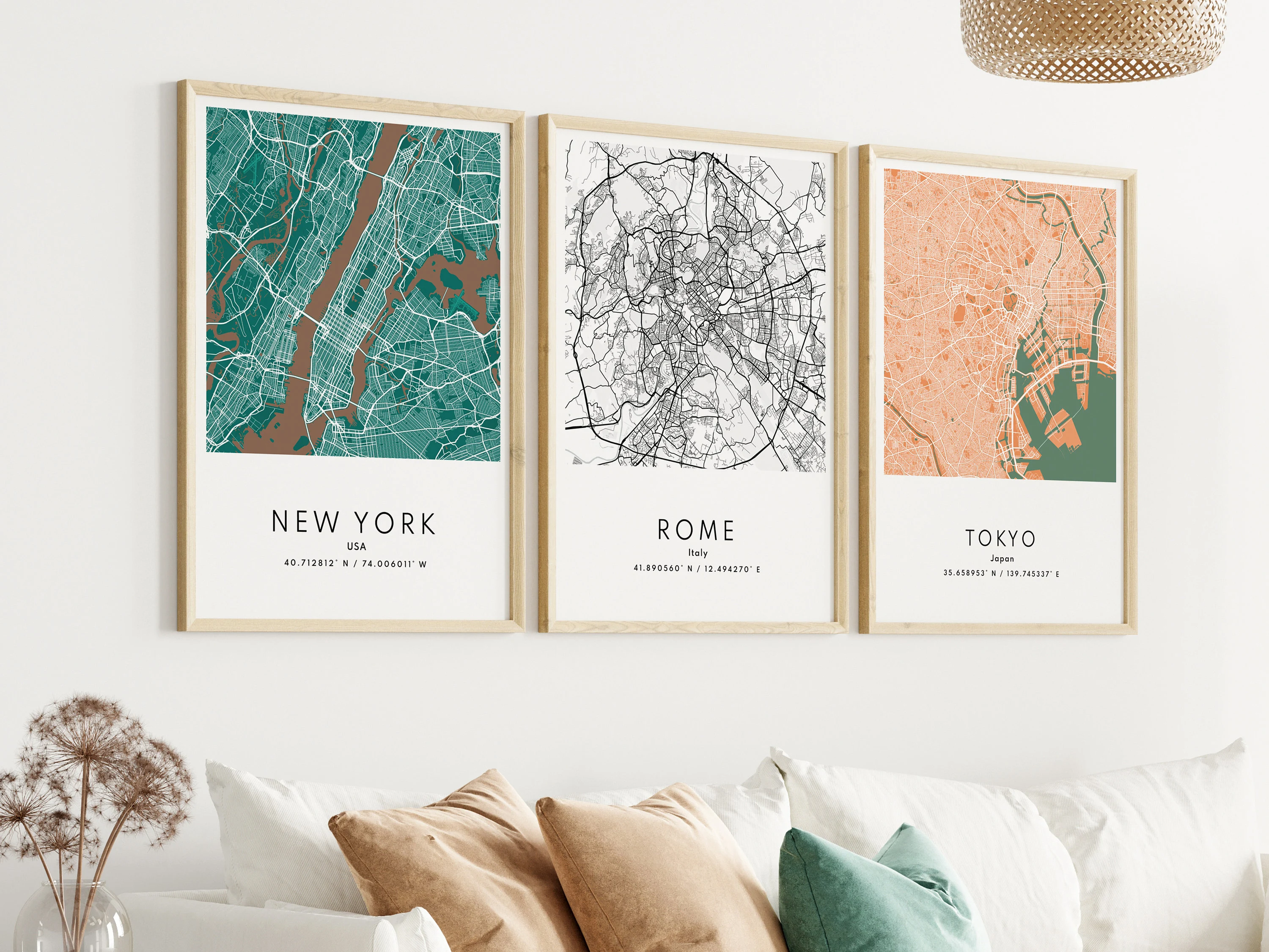Set Of 3 Custom Maps, City Map Prints, Custom Map Print, Custom Any Location, Personalized Map Print, City Poster Wall Art, City Map Gift