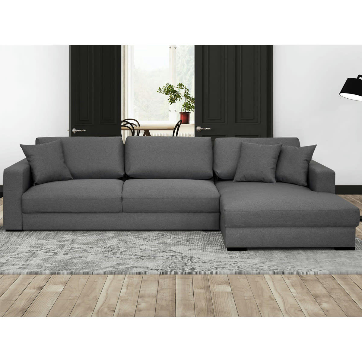 ROBIN - Canapé d'angle droit convertible 5 places gris souris avec coffre