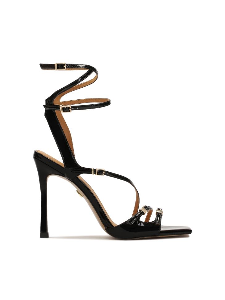 Patent leather black strappy sandals