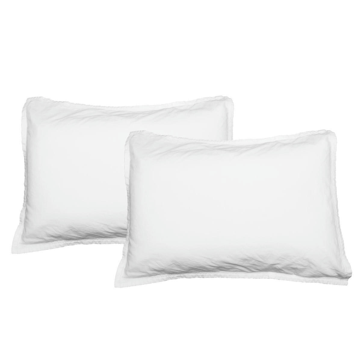 ORGANIKA - Lot de 2 taies d'oreiller en coton lavé bio Blanc 50x70 cm