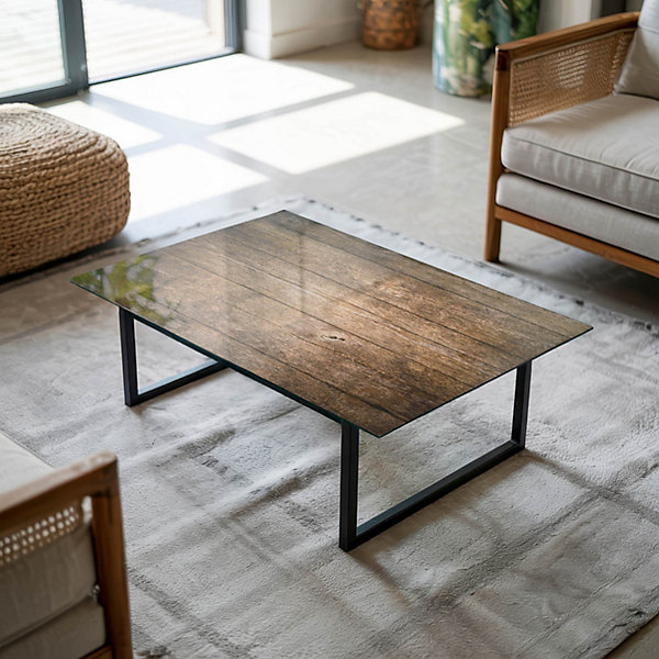Dessus de table en verre trempé Wallfluent 80x60 cm Structure de planches en bois