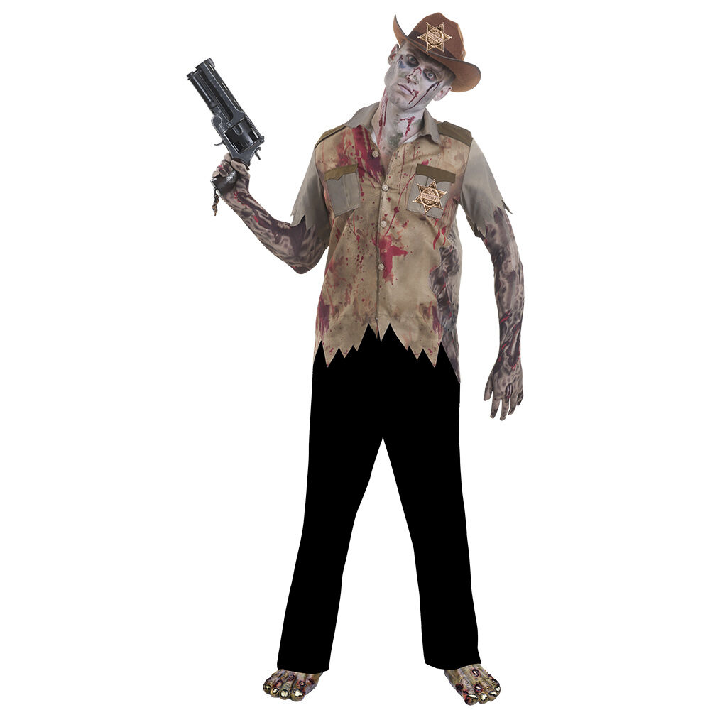 Déguisement adulte Halloween sheriff zombie tshirt et chapeau Taille M/L