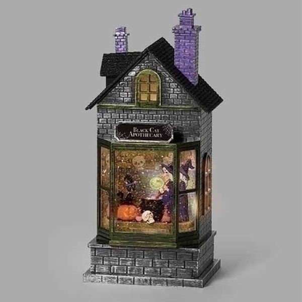 10.25" Purple and Black Portion Shop Swirl LED Halloween Tabletop Decor