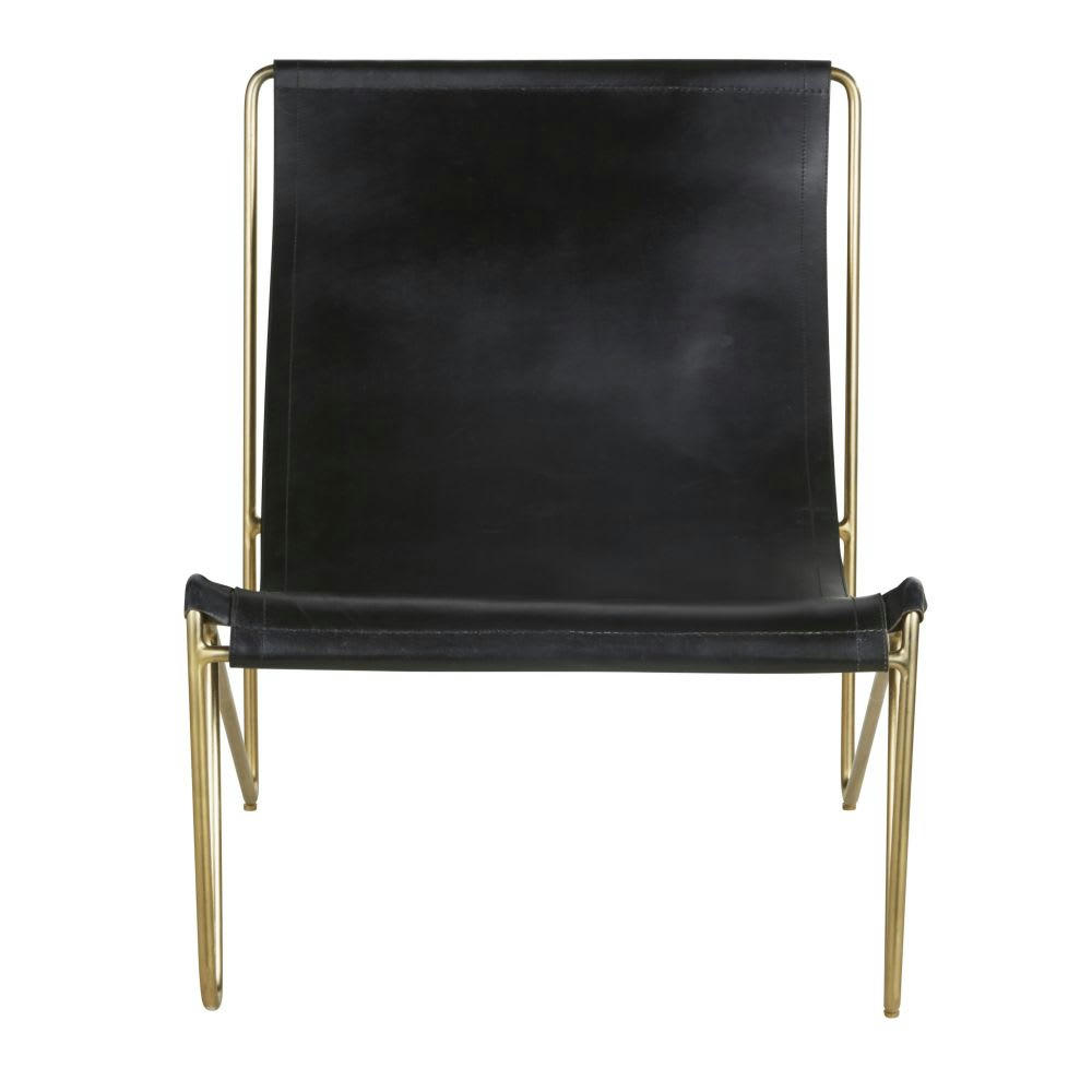 Kouba - Fauteuil en cuir noir et métal coloris laiton