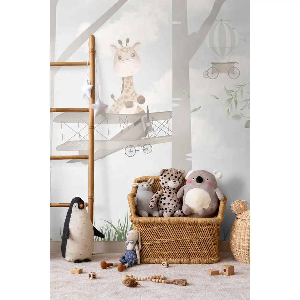 Sanders & Sanders fotobehang getekende dieren in het bos lichtgrijs