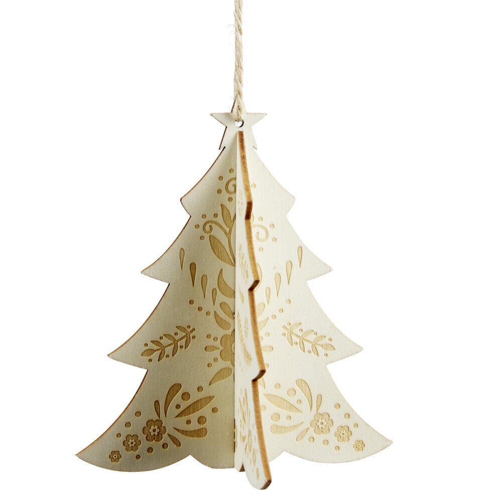 Sapin de No&euml;l 3D en bois à suspendre H.13 cm