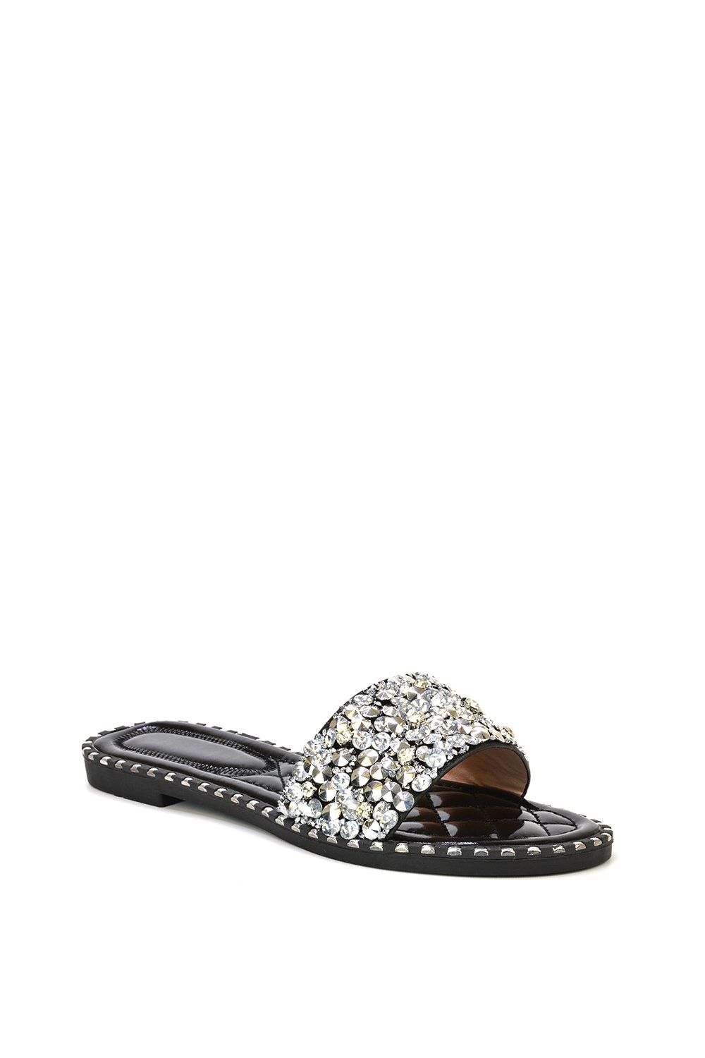 XY London Khaleesi' Jewel Slider Slip On Flat Sparkly Diamante Mule Sandals
