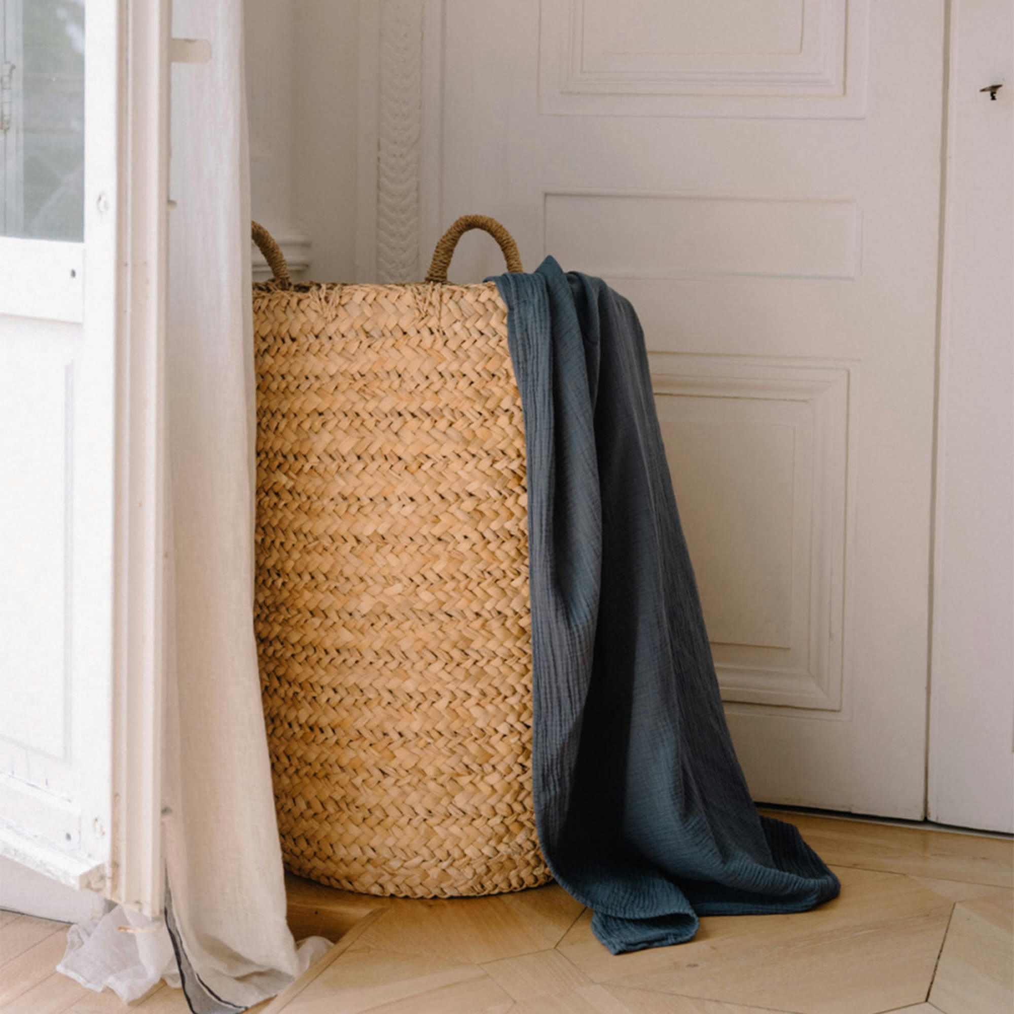 - Plaid en double gaze de coton 170x250 bleu orage