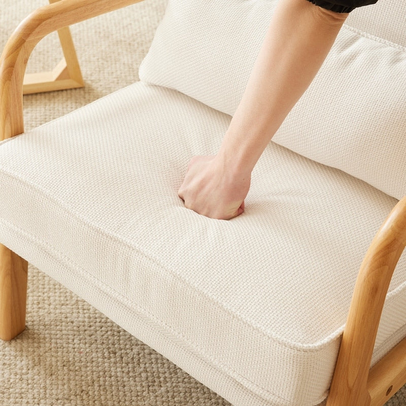 Upholstered Coarse Linen Blend Accent Chair with Wooden Legs and One Pillow