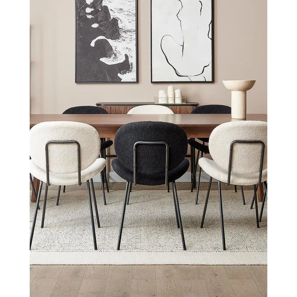 LUANA - Eetkamerstoel set van 2 - Zwart - Boucl&eacute;