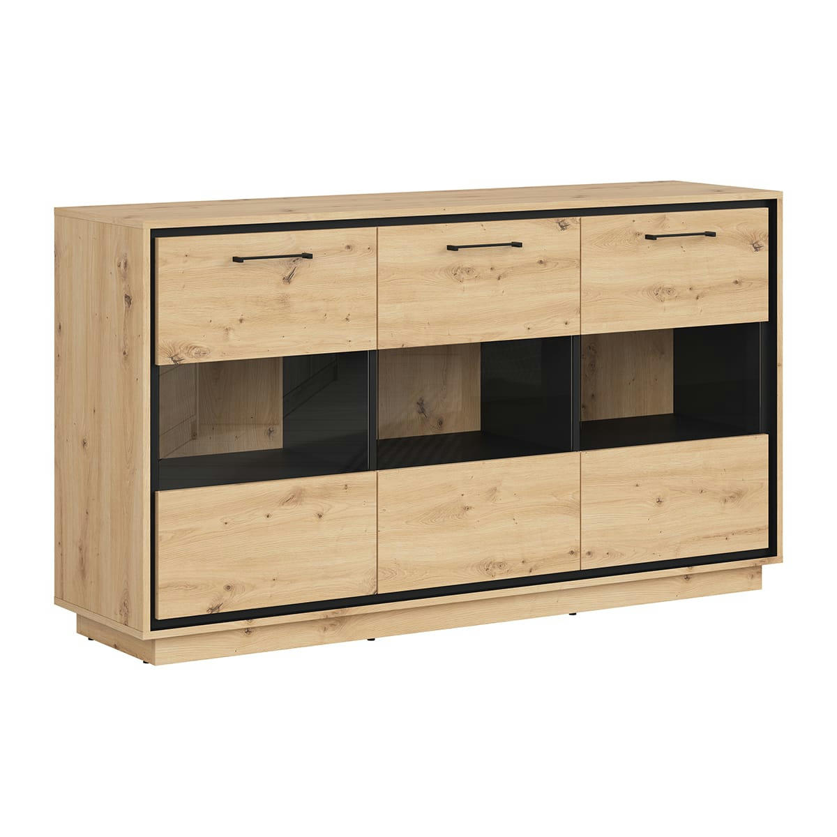 - Buffet vitrée 3 portes stratifiés naturel et noir