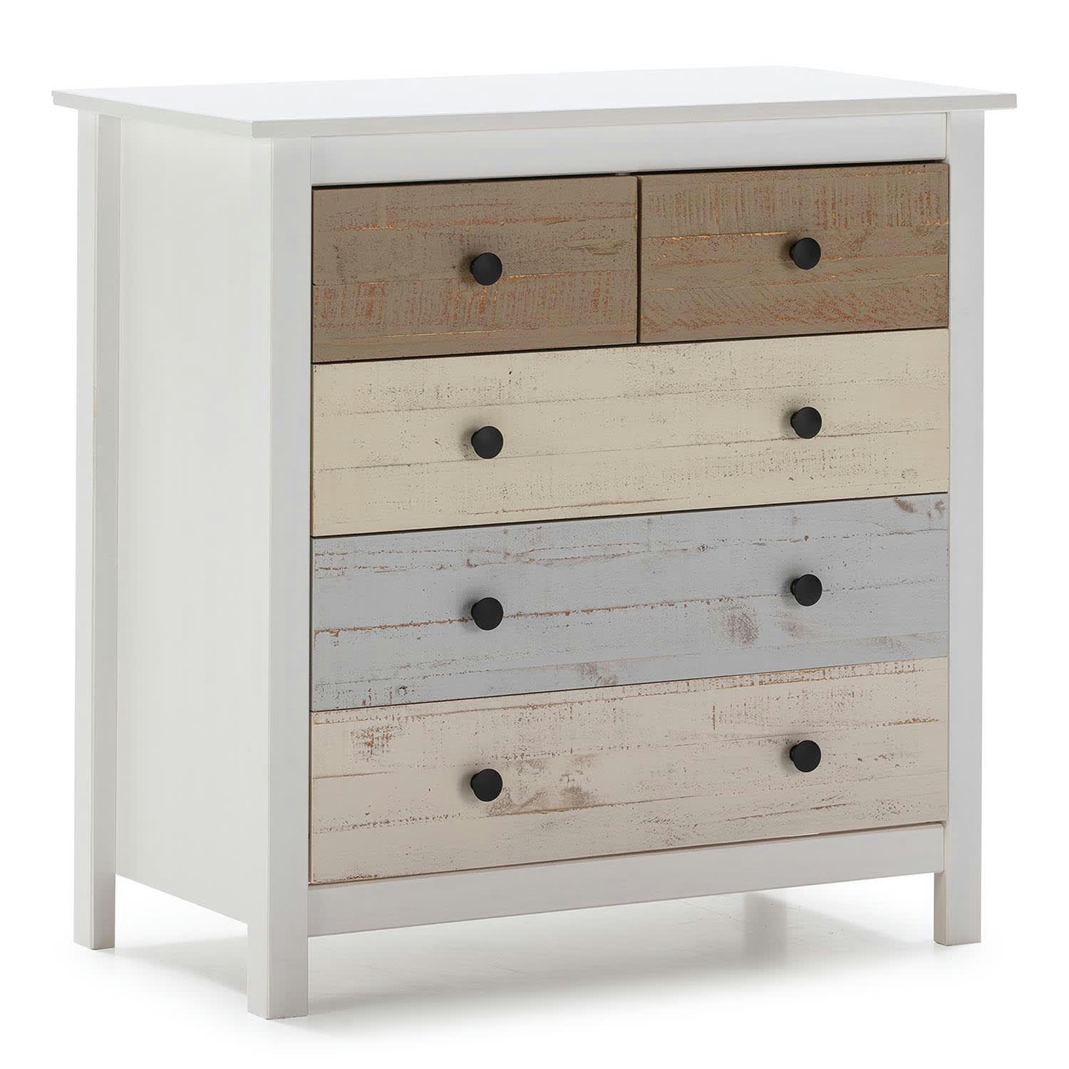MAGDA - Commode 5 tiroirs blanc et multicolores, 79 cm longueur