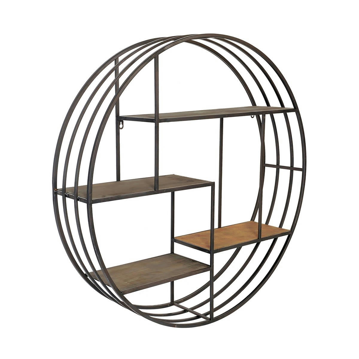 - Etagère ronde mix bois métal noir