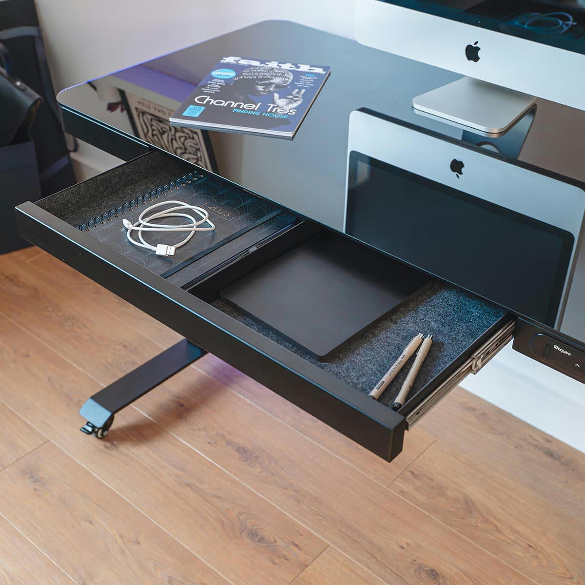 DYNAMIC CONNECT - Bureau assis debout verre trempé noir 120x60