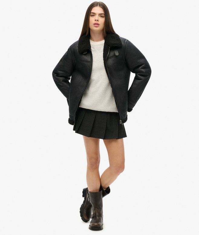 Oversized Faux Shearling Aviator Jacket