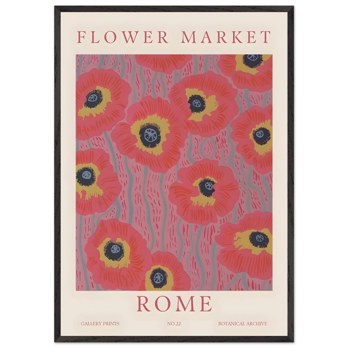 Artfulprints Poster met Lijst Flower market - Rome  - 70x100 cm - Roze