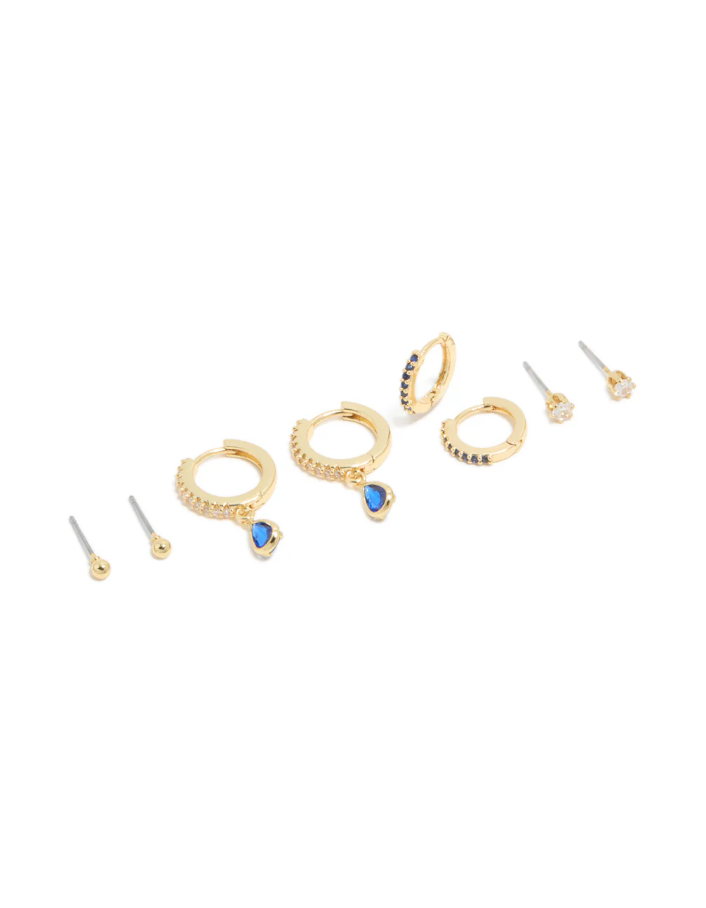 Gold Plated Brass Sapphire Cubic Zirconia September Birthstone Earrings 4-Pack