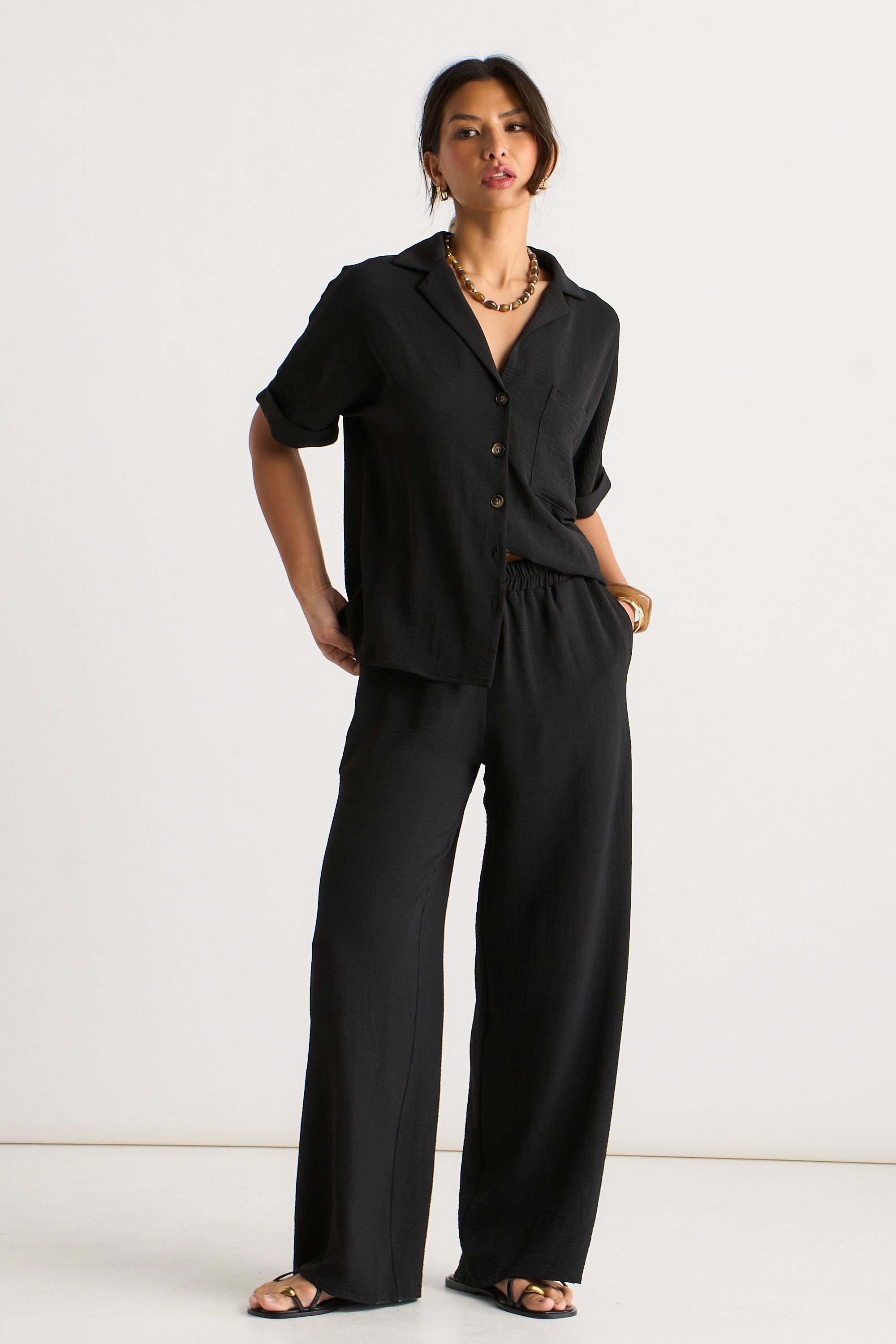 Gini London Black Air Flow Oversized Shirt Top