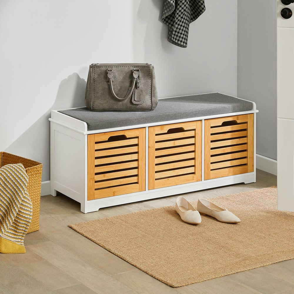 - Banc d'entrée 3 cubes effet bois blanc