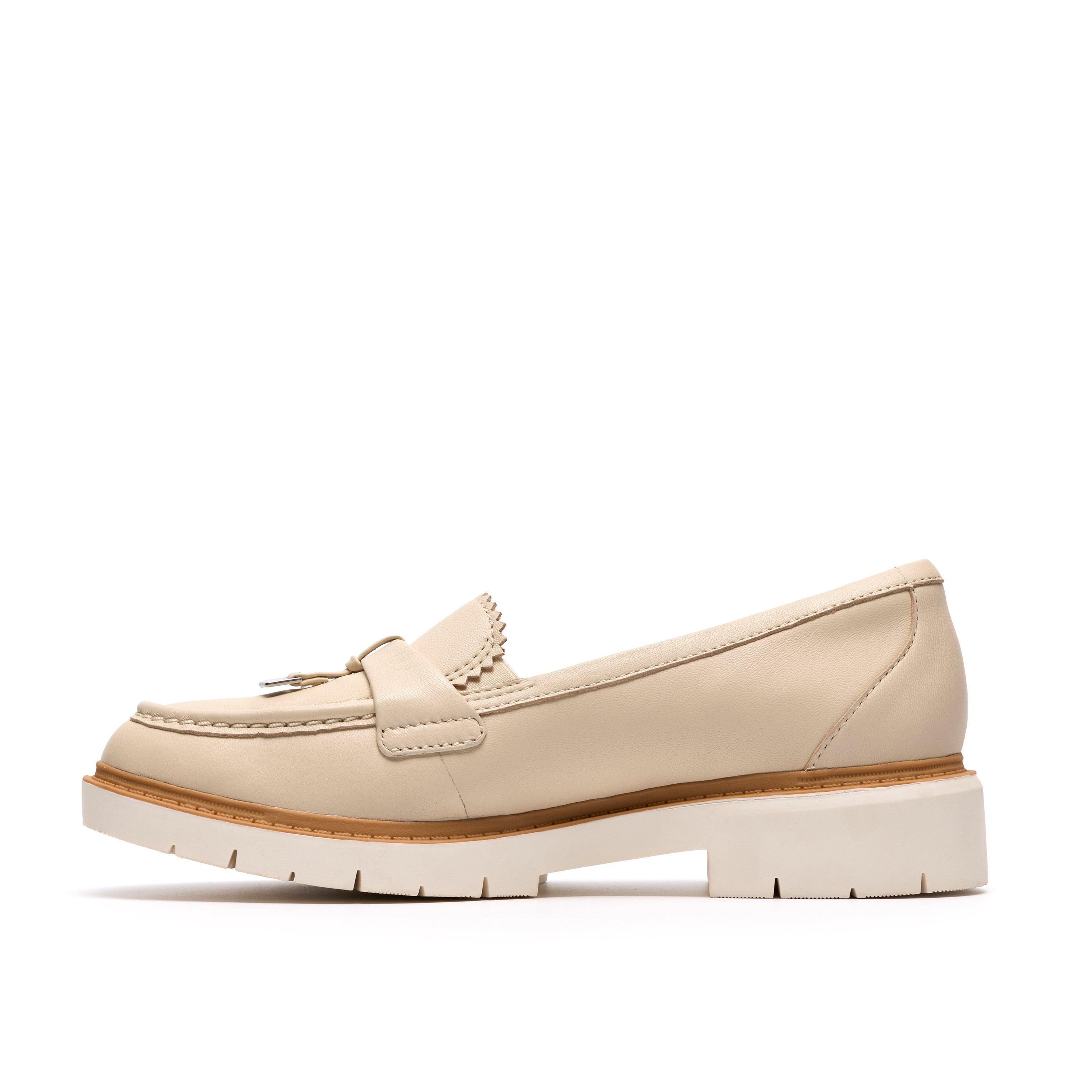 Clarks Westlynn Bella Cream Leather Loafers,Slip Ons