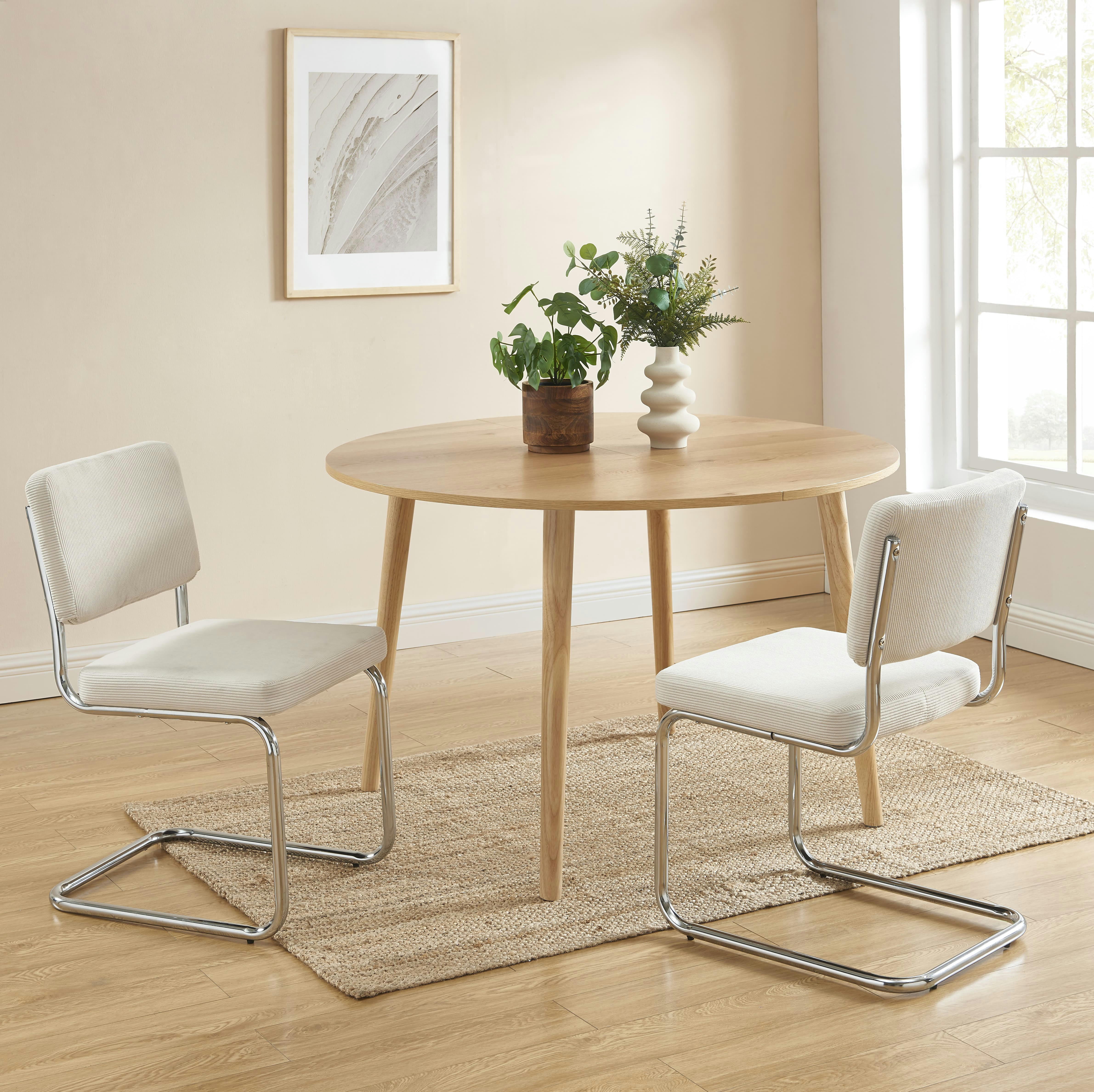 - Lot de 2 chaises JACK velours côtelé écru pieds métal chromé ecru