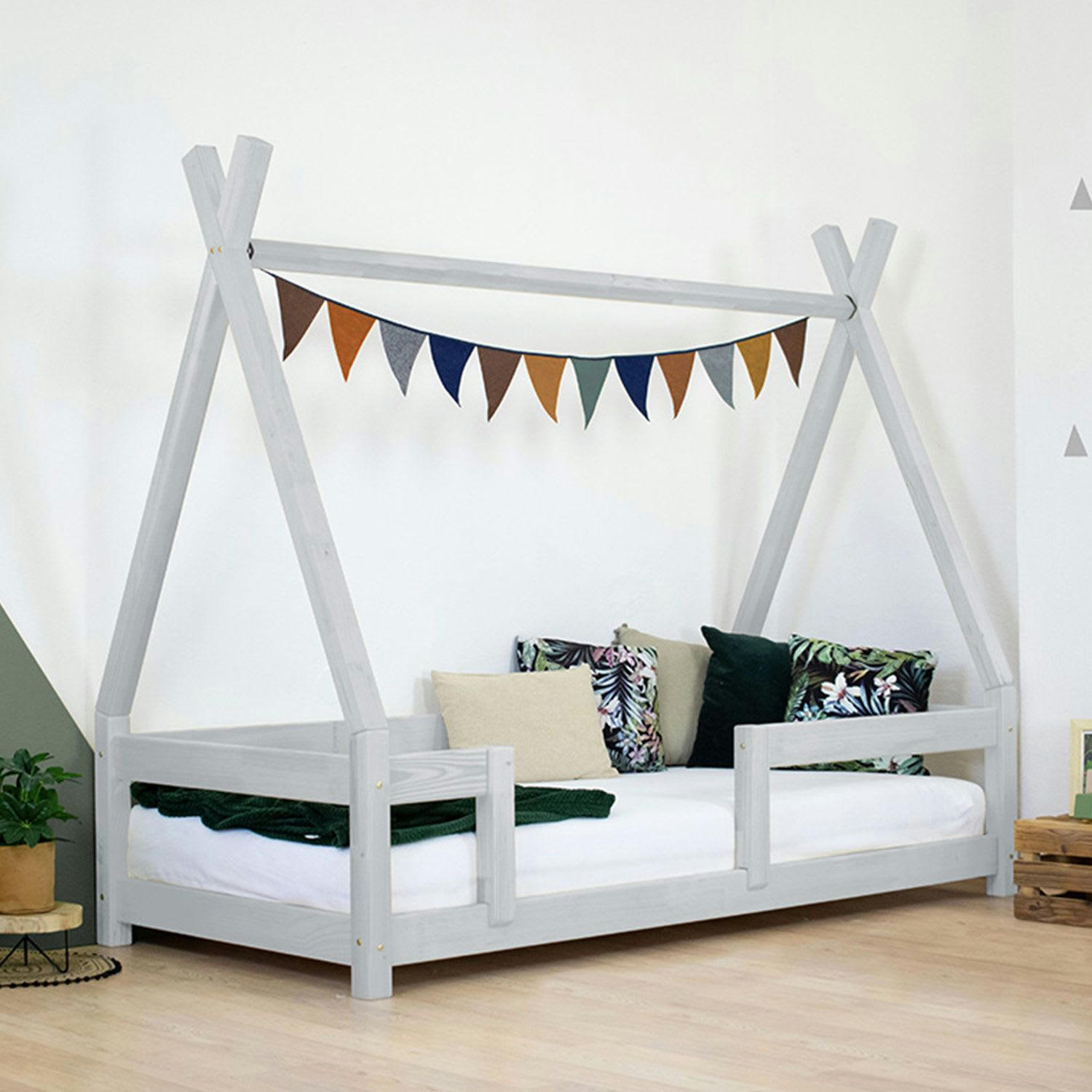 - Lit cabane enfant NAKANA 90 x 200 gris clair